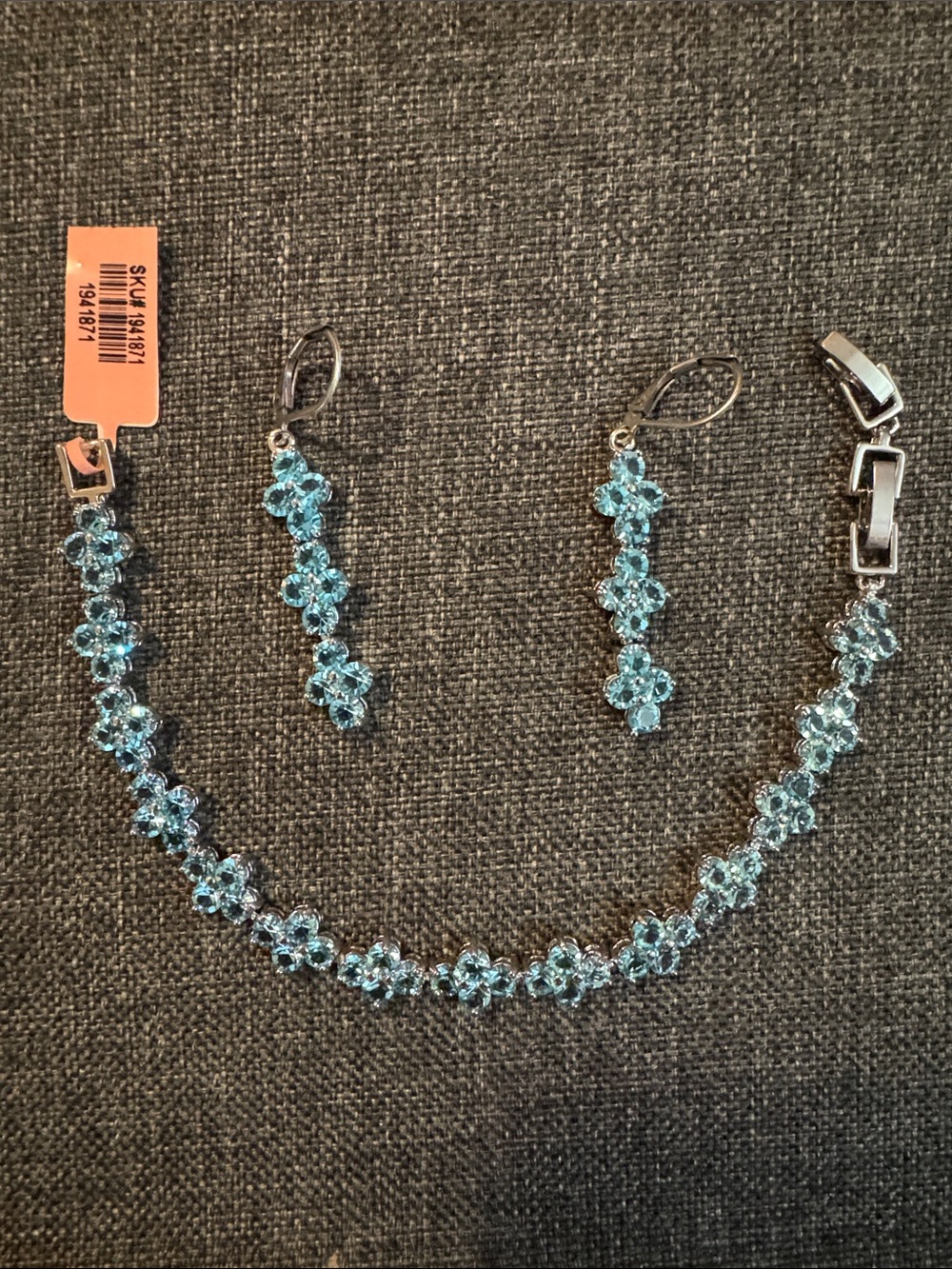 Sparkling Blue Crystal Flower Bracelet & Earring Set